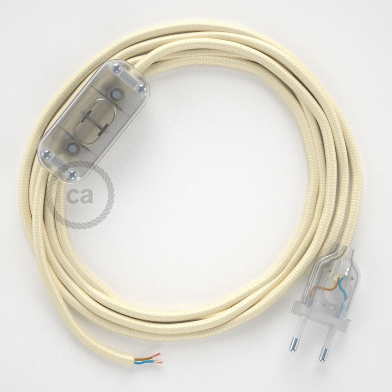 Cableado para lámpara, cable RM00 Efecto Seda Marfil 1,8m. Elige tu el color de la clavija y del interruptor!