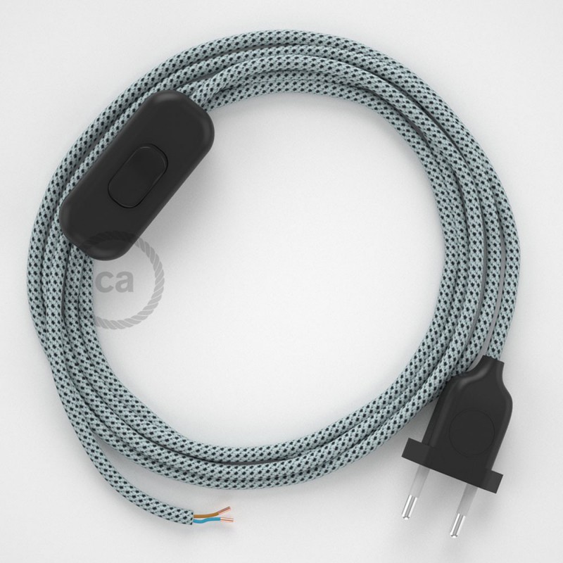 Cableado para lámpara, cable RT14 Efecto Seda Stracciatella 1,8m. Elige tu el color de la clavija y del interruptor!