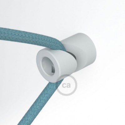Soporte con enganche a “V” de techo o de pared blanco universal para cable eléctrico textil.