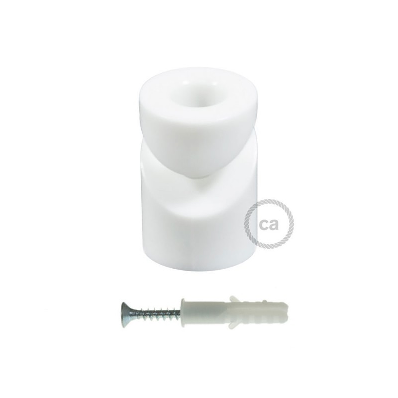 Soporte con enganche a “V” de techo o de pared blanco universal para cable eléctrico textil.