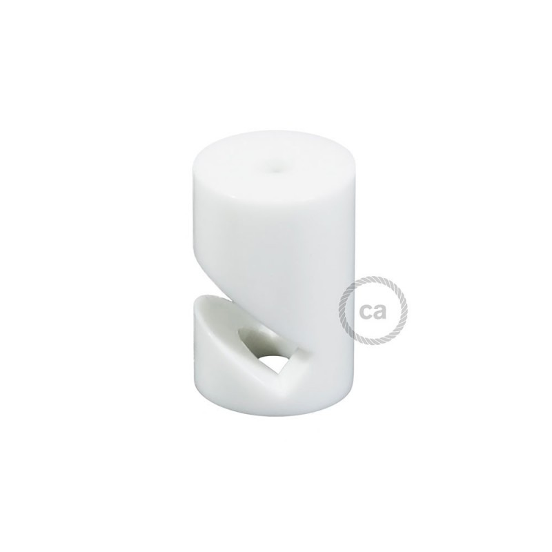 Soporte con enganche a “V” de techo o de pared blanco universal para cable eléctrico textil.