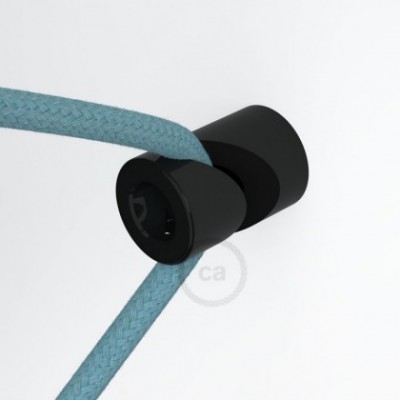 Soporte con enganche a “V” de techo o de pared negro universal para cable eléctrico textil.