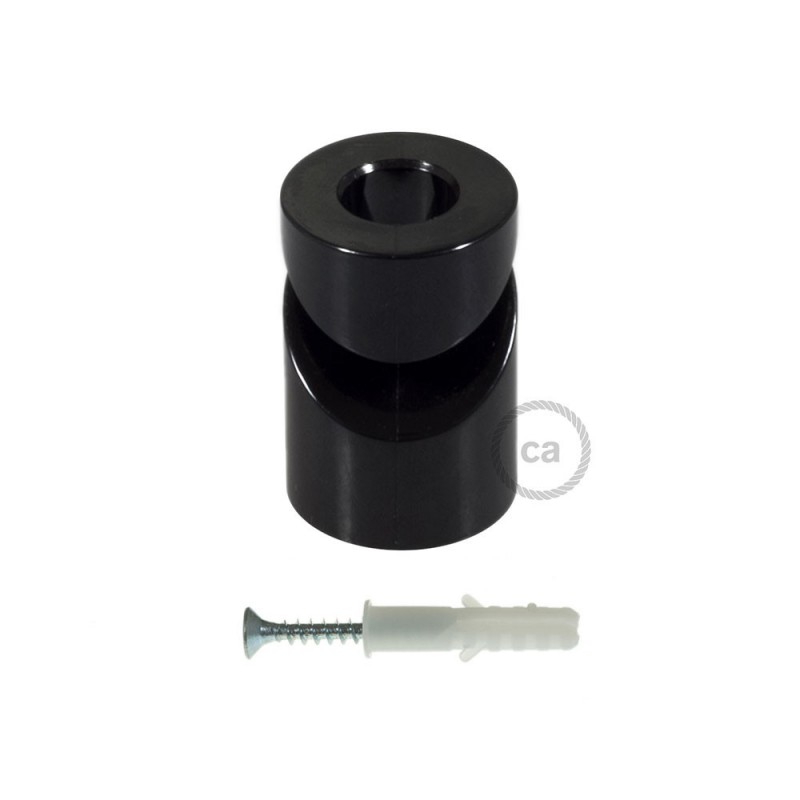 Soporte con enganche a “V” de techo o de pared negro universal para cable eléctrico textil.