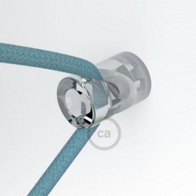 Soporte con enganche a “V” de techo o de pared transparente universal para cable eléctrico textil.