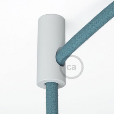 Soporte con enganche de techo blanco para cable eléctrico textil con tornillo de fijación.
