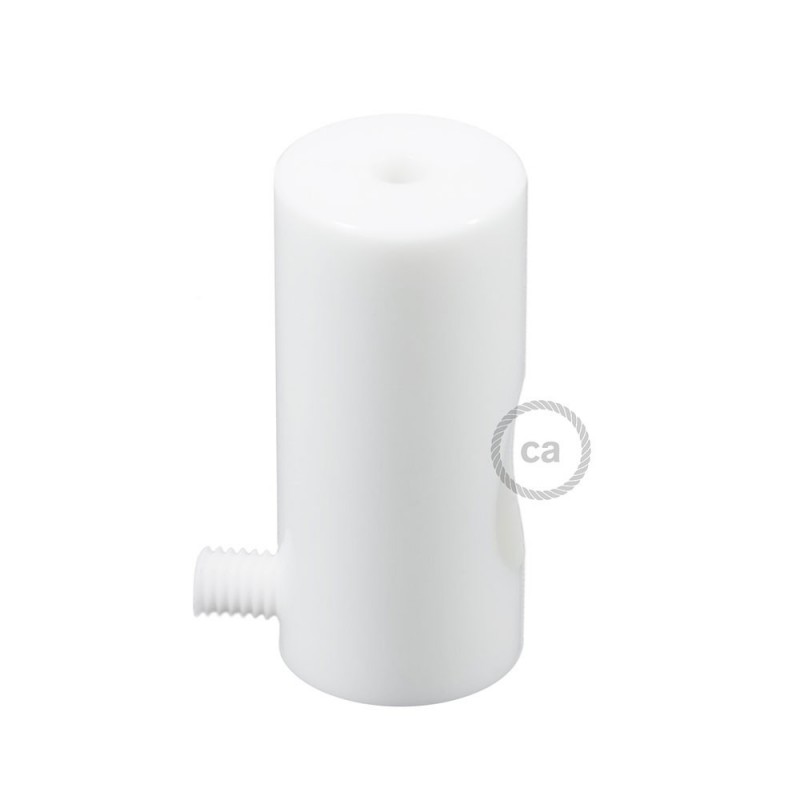 Soporte con enganche de techo blanco para cable eléctrico textil con tornillo de fijación.