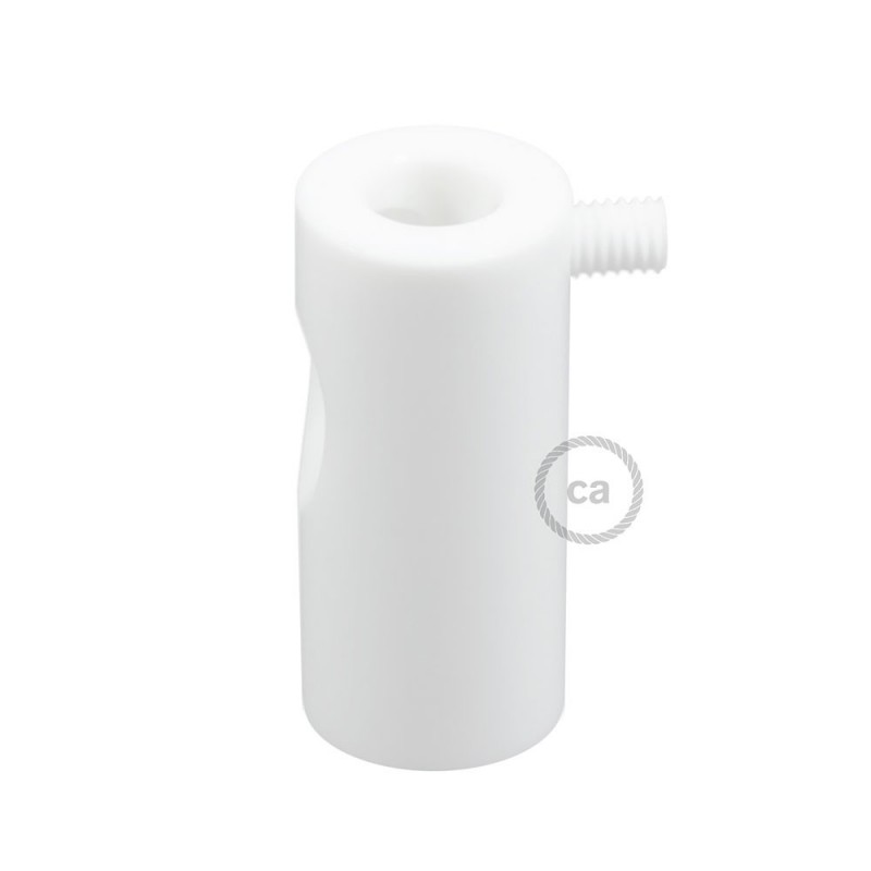 Soporte con enganche de techo blanco para cable eléctrico textil con tornillo de fijación.