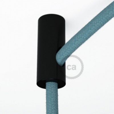 Soporte con enganche de techo negro para cable eléctrico textil con tornillo de fijación.