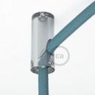 Soporte con enganche de techo transparente para cable eléctrico textil con tornillo de fijación.