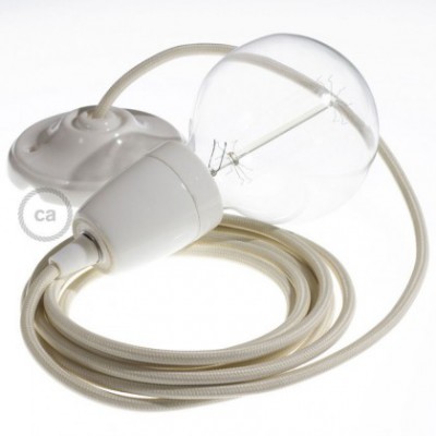 Pendel en porcelana, lámpara colgante cable textil Marfil en tejido Efecto Seda RM00