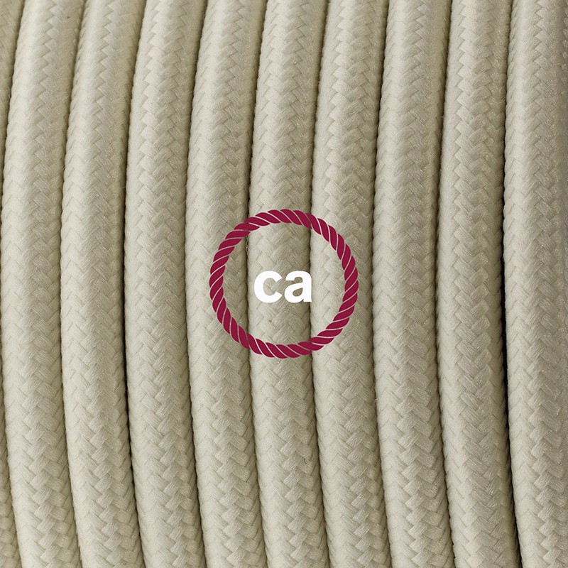 Pendel en porcelana, lámpara colgante cable textil Marfil en tejido Efecto Seda RM00