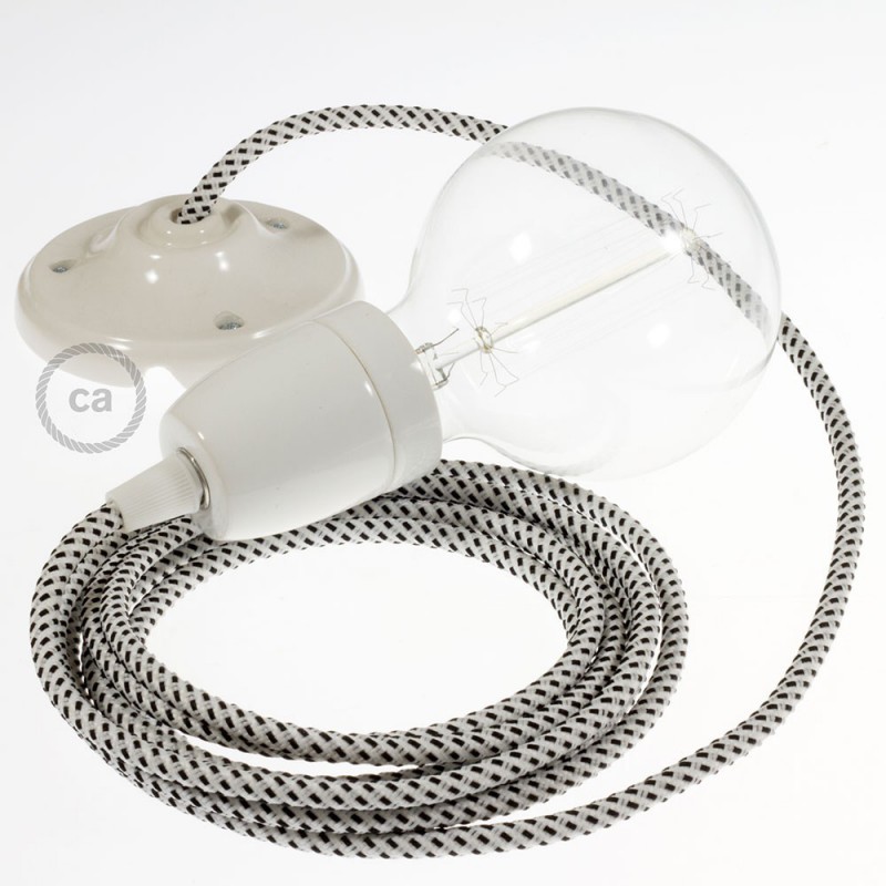 Pendel en porcelana, lámpara colgante cable textil Stracciatella 3D RT14