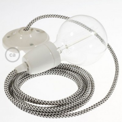Pendel en porcelana, lámpara colgante cable textil Stracciatella 3D RT14