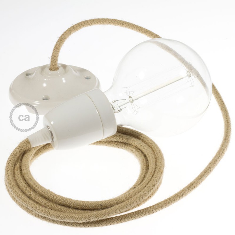 Pendel en porcelana, lámpara colgante cable textil en Jute RN06