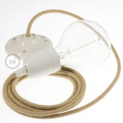 Pendel en porcelana, lámpara colgante cable textil en Jute RN06