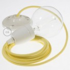 Pendel en porcelana, lámpara colgante cable textil Amarillo Pastel en Algodón RC10