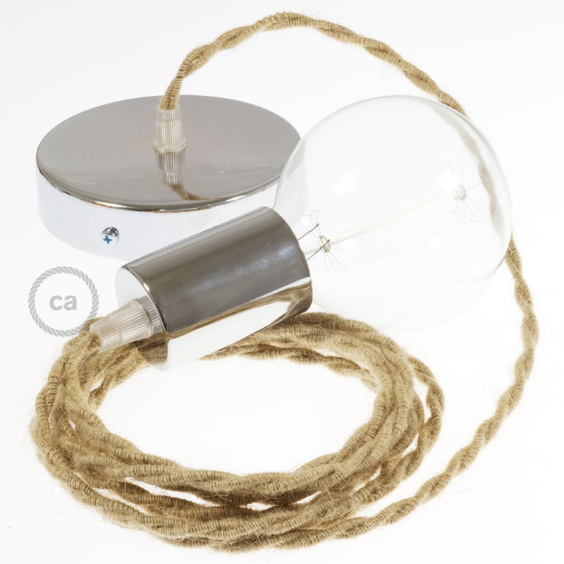 Pendel único, lámpara colgante cable textil en Jute TN06