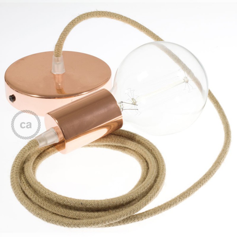 Pendel único, lámpara colgante cable textil en Jute RN06