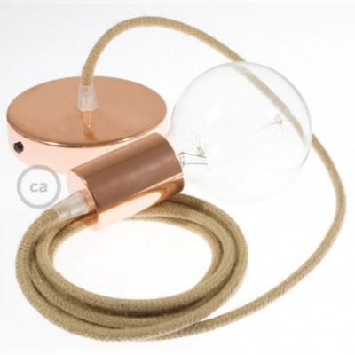 Pendel único, lámpara colgante cable textil en Jute RN06