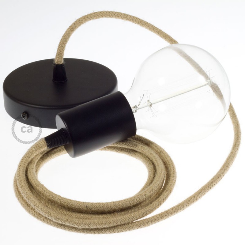 Pendel único, lámpara colgante cable textil en Jute RN06