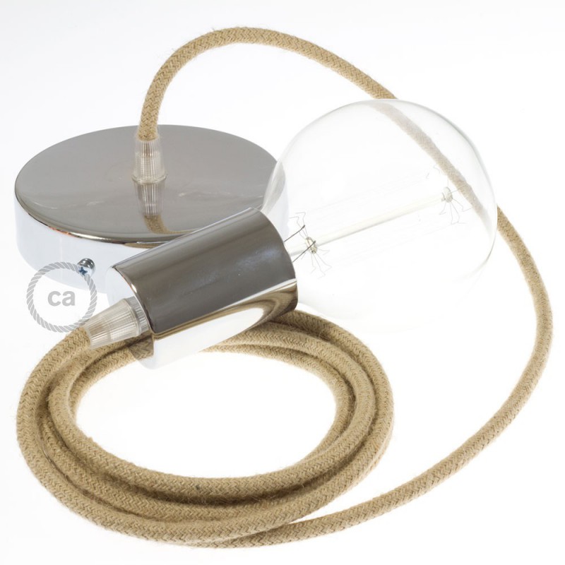 Pendel único, lámpara colgante cable textil en Jute RN06
