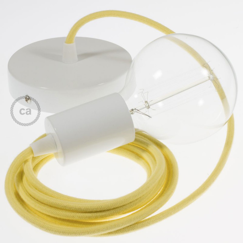 Pendel único, lámpara colgante cable textil Amarillo Pastel en Algodón RC10