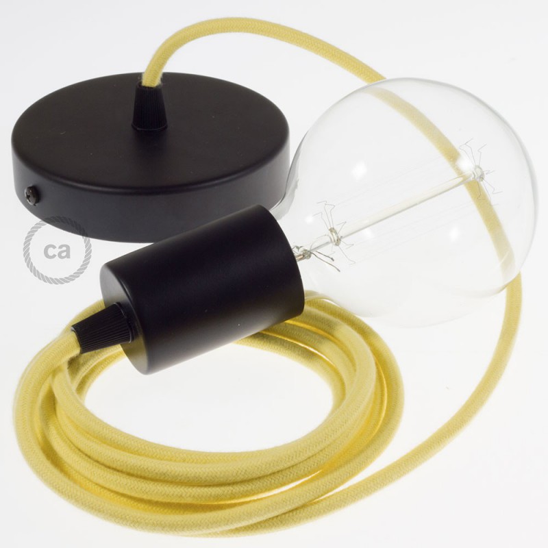 Pendel único, lámpara colgante cable textil Amarillo Pastel en Algodón RC10
