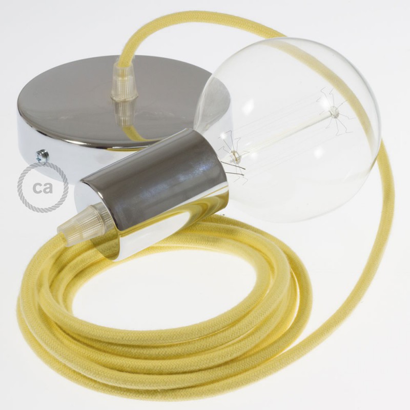 Pendel único, lámpara colgante cable textil Amarillo Pastel en Algodón RC10