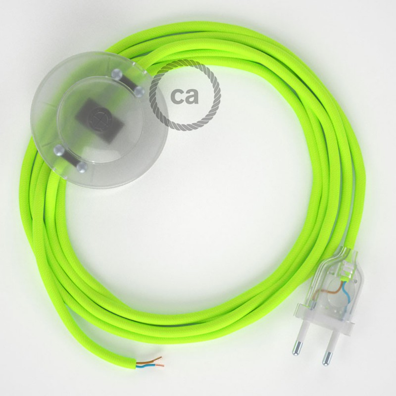 Cableado para lámpara de pie, cable RF10 Efecto Seda Amarillo Flúo 3 m. Elige tu el color de la clavija y del interruptor!