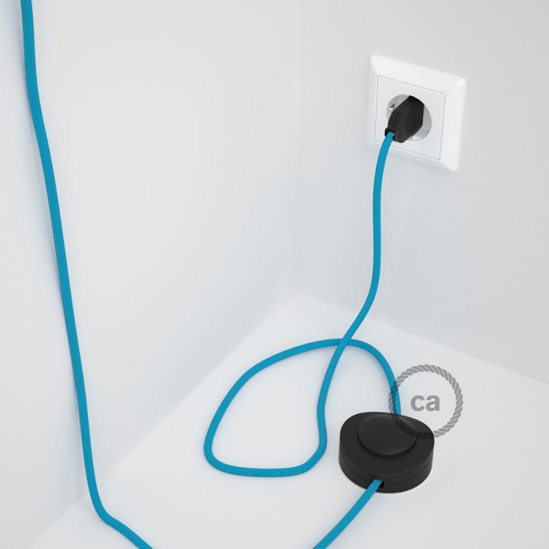 Cableado para lámpara de pie, cable RM11 Efecto Seda Celeste 3 m. Elige tu el color de la clavija y del interruptor!