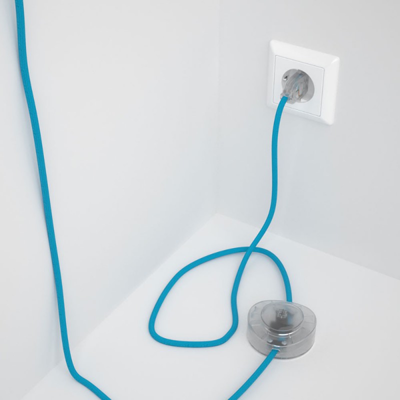 Cableado para lámpara de pie, cable RM11 Efecto Seda Celeste 3 m. Elige tu el color de la clavija y del interruptor!