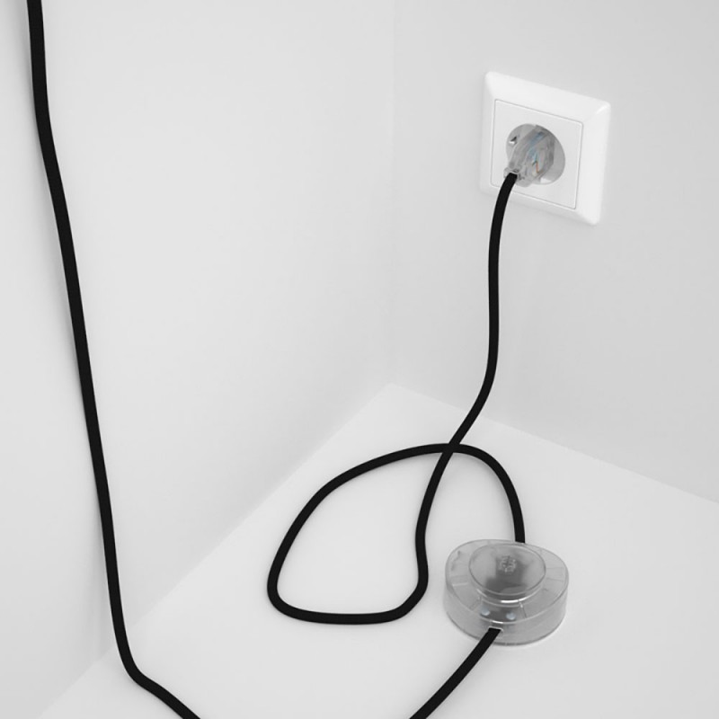 Cableado para lámpara de pie, cable RM04 Efecto Seda Negro 3 m. Elige tu el color de la clavija y del interruptor!
