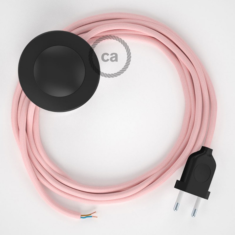 Cableado para lámpara de pie, cable RM16 Efecto Seda Rosa Bebé 3 m. Elige tu el color de la clavija y del interruptor!