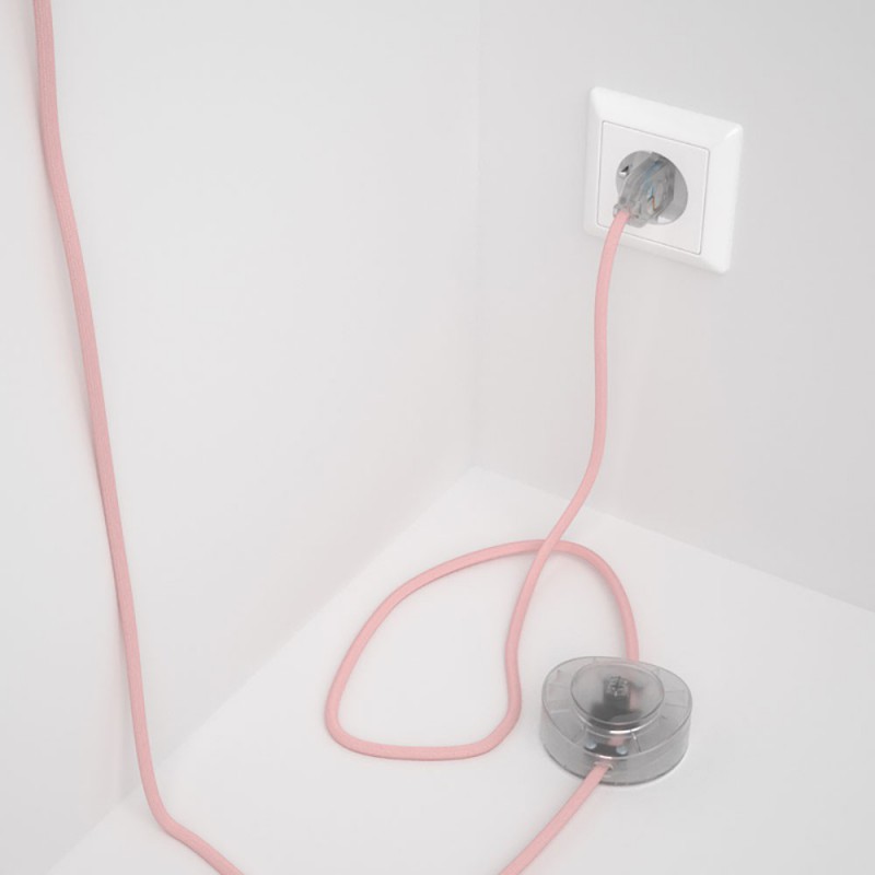 Cableado para lámpara de pie, cable RM16 Efecto Seda Rosa Bebé 3 m. Elige tu el color de la clavija y del interruptor!