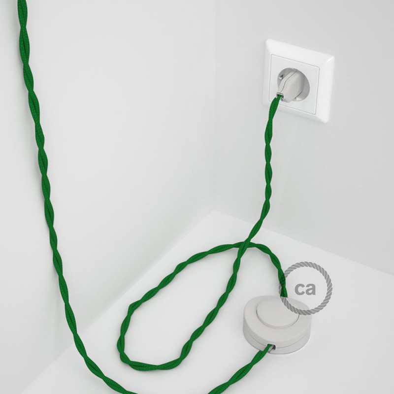 Cableado para lámpara de pie, cable TM06 Efecto Seda Verde 3 m. Elige tu el color de la clavija y del interruptor!