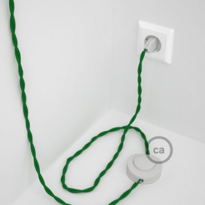Cableado para lámpara de pie, cable TM06 Efecto Seda Verde 3 m. Elige tu el color de la clavija y del interruptor!