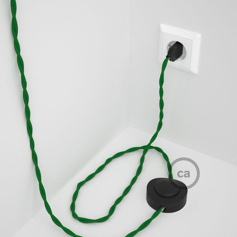 Cableado para lámpara de pie, cable TM06 Efecto Seda Verde 3 m. Elige tu el color de la clavija y del interruptor!