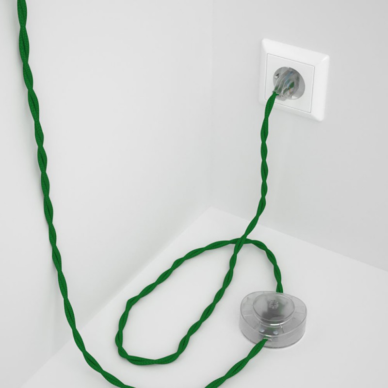 Cableado para lámpara de pie, cable TM06 Efecto Seda Verde 3 m. Elige tu el color de la clavija y del interruptor!