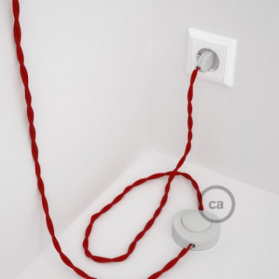 Cableado para lámpara de pie, cable TM09 Efecto Seda Rojo 3 m. Elige tu el color de la clavija y del interruptor!