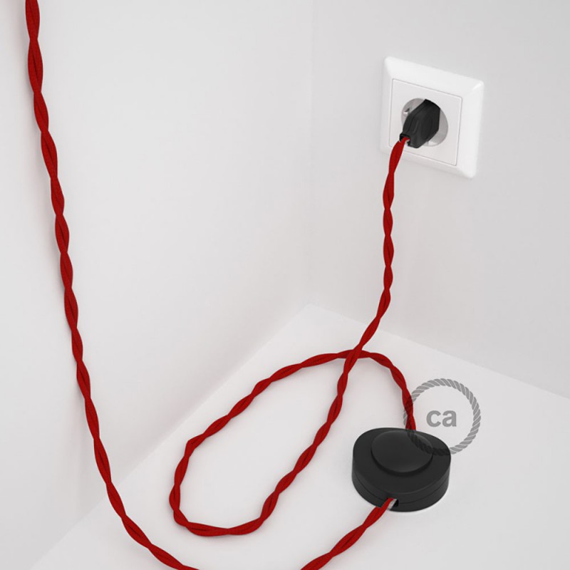 Cableado para lámpara de pie, cable TM09 Efecto Seda Rojo 3 m. Elige tu el color de la clavija y del interruptor!