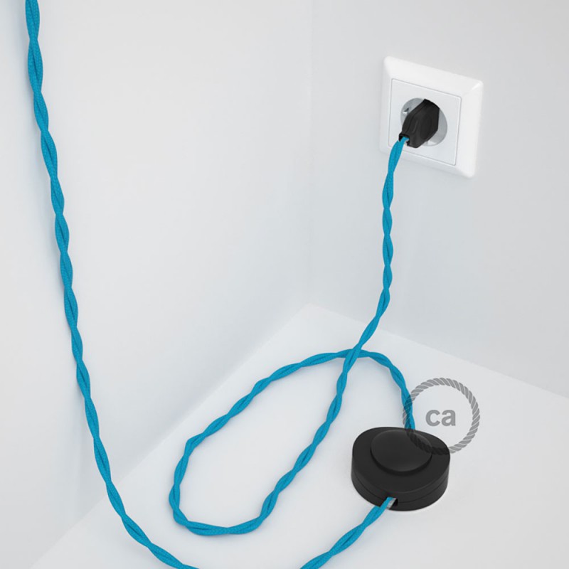 Cableado para lámpara de pie, cable TM11 Efecto Seda Celeste 3 m. Elige tu el color de la clavija y del interruptor!
