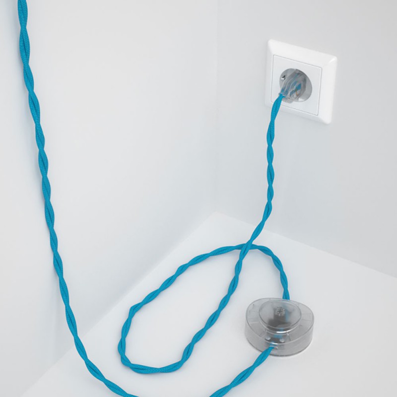 Cableado para lámpara de pie, cable TM11 Efecto Seda Celeste 3 m. Elige tu el color de la clavija y del interruptor!