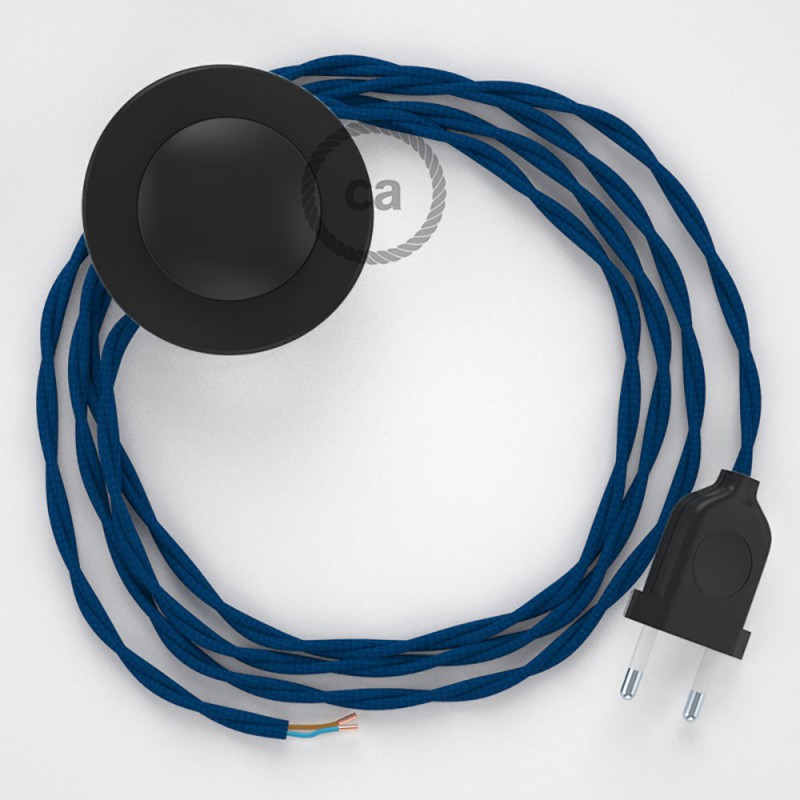 Cableado para lámpara de pie, cable TM12 Efecto Seda Azul 3 m. Elige tu el color de la clavija y del interruptor!