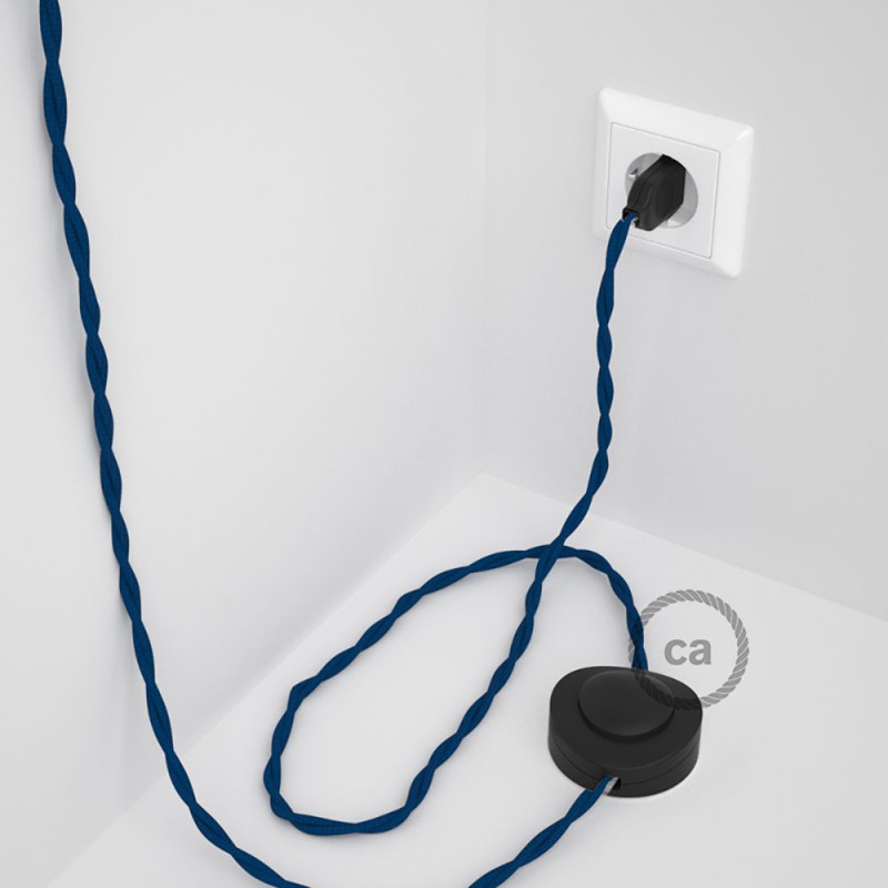 Cableado para lámpara de pie, cable TM12 Efecto Seda Azul 3 m. Elige tu el color de la clavija y del interruptor!