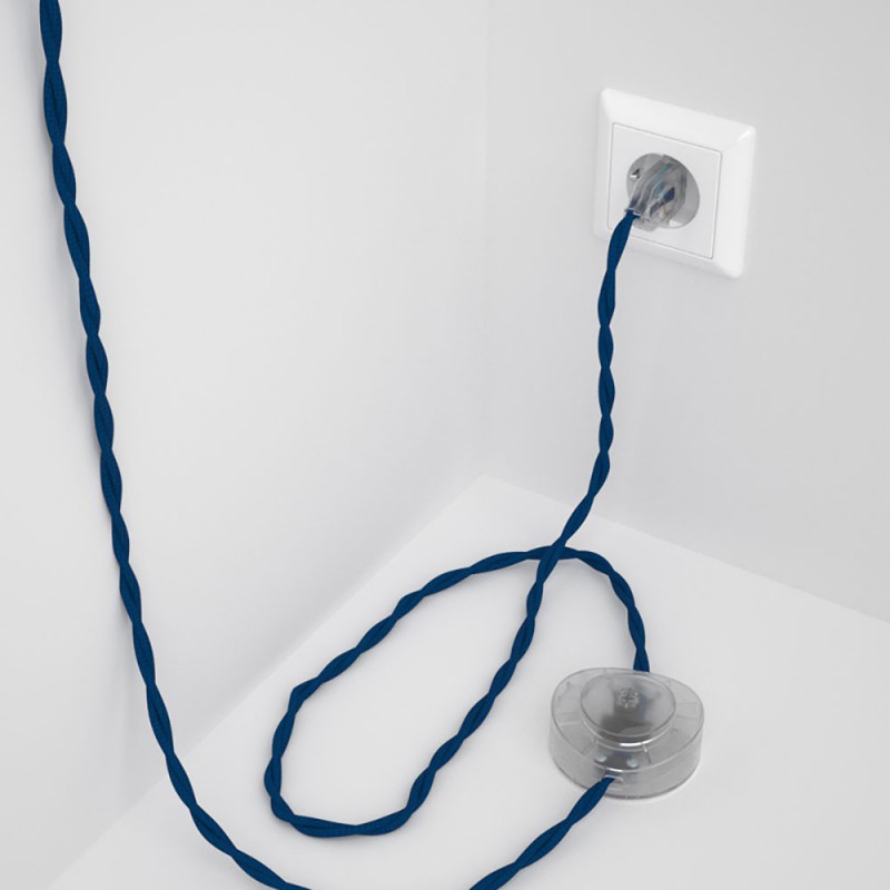 Cableado para lámpara de pie, cable TM12 Efecto Seda Azul 3 m. Elige tu el color de la clavija y del interruptor!
