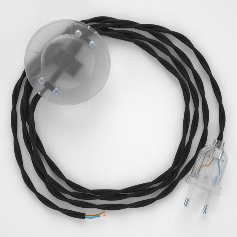 Cableado para lámpara de pie, cable TM04 Efecto Seda Negro 3 m. Elige tu el color de la clavija y del interruptor!