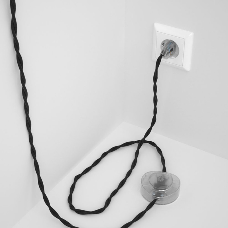 Cableado para lámpara de pie, cable TM04 Efecto Seda Negro 3 m. Elige tu el color de la clavija y del interruptor!