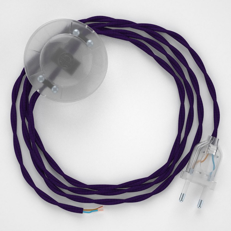 Cableado para lámpara de pie, cable TM14 Efecto Seda Púrpura 3 m. Elige tu el color de la clavija y del interruptor!