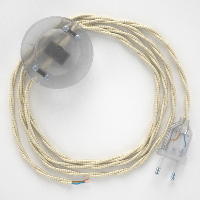 Cableado para lámpara de pie, cable TM00 Efecto Seda Marfil 3 m. Elige tu el color de la clavija y del interruptor!