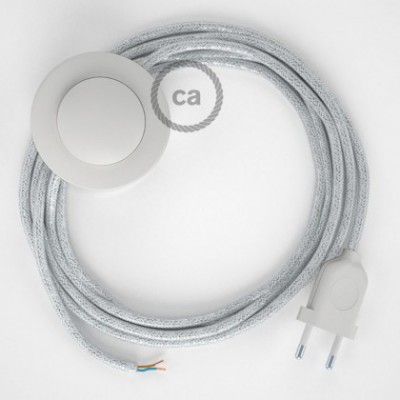 Cableado para lámpara de pie, cable RL01 Efecto Seda Glitter Blanco 3 m. Elige tu el color de la clavija y del interruptor!